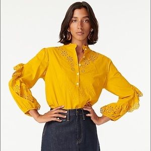 J. Crew Ruffle-Sleeve top with embroidered eyelet